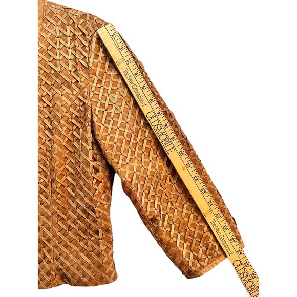 Margaret Godfrey Sz 6 Leather Jacket Lattice Texture Western Chic Lined Cropped - Picture 8 of 8